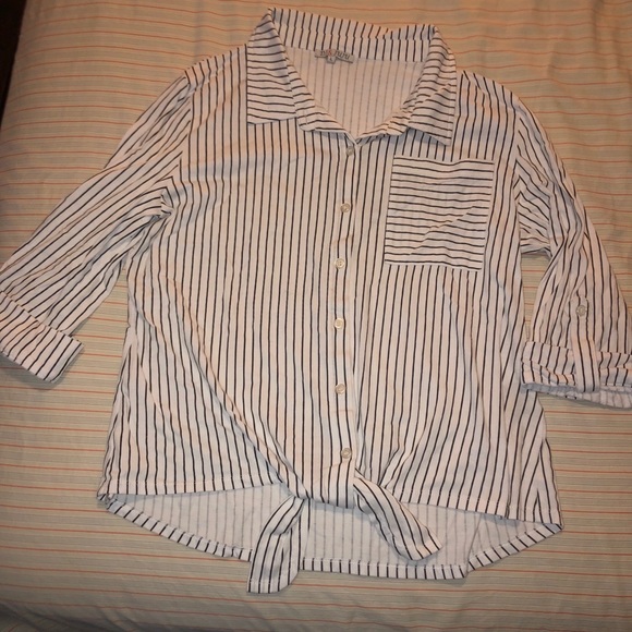DJ&JUJU Blouse, Black & White Stripes, L - Picture 1 of 2